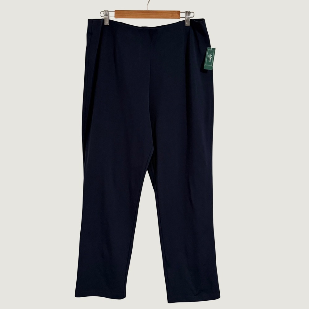 LL Bean Perfect Fit Pants Women XL Navy NWT Slim Leg Knit Pull On Stretch Casual